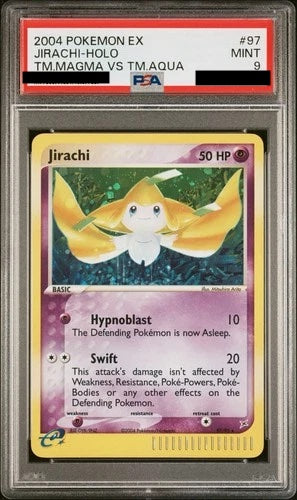 2004 Pokemon EX - TM. Magma vs TM. Aqua - Jirachi Holo - PSA 9
